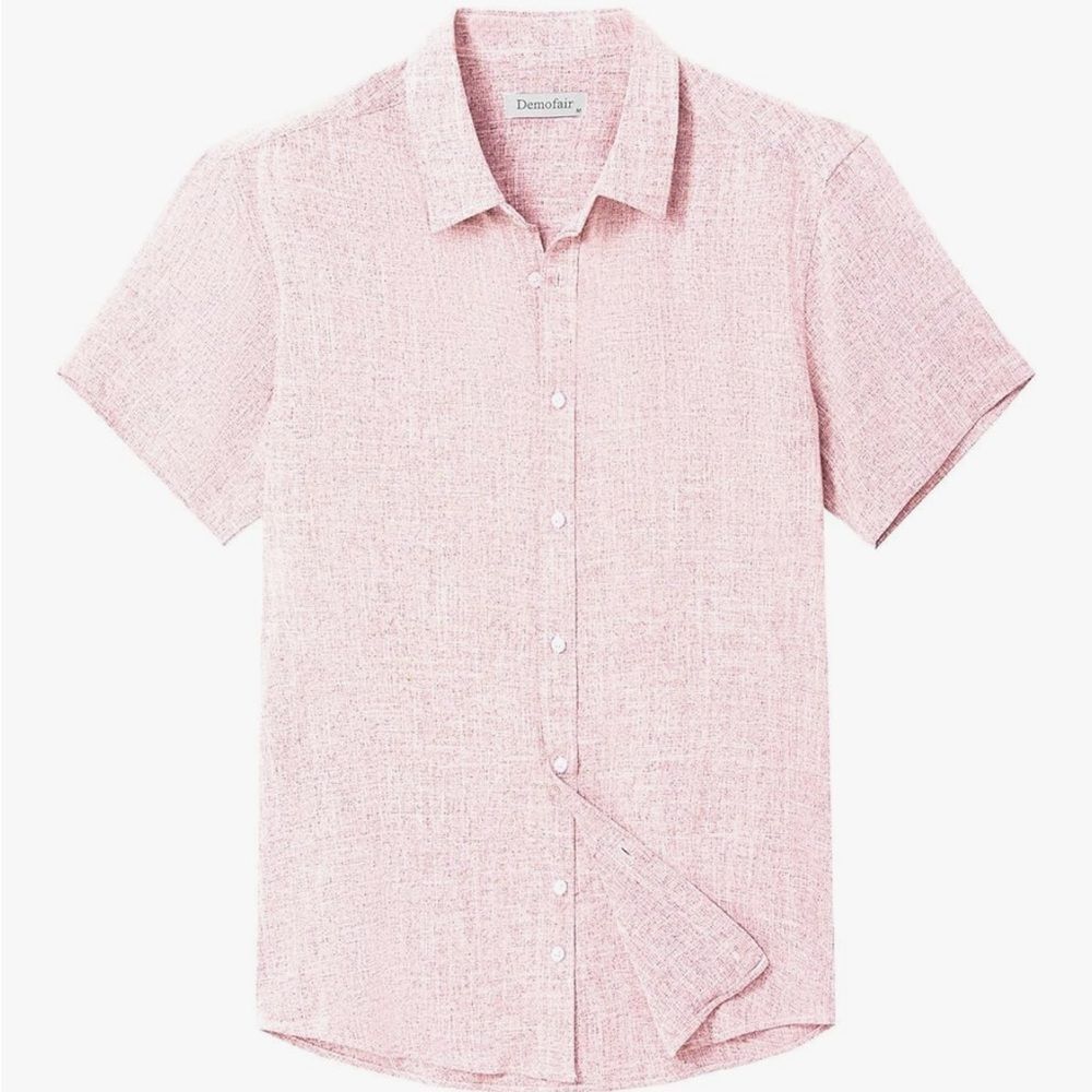 NWT Large Men's Short Sleeve Button Down Shirt‎ Cuban Collar Anti-Wrinkle Shirt